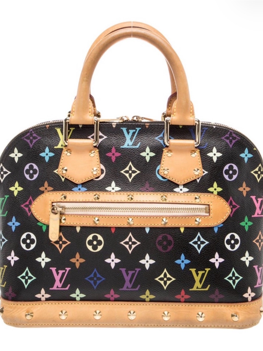 Louis Vuitton Black Multicolor Monogram Alma Satchel with Natural Trim